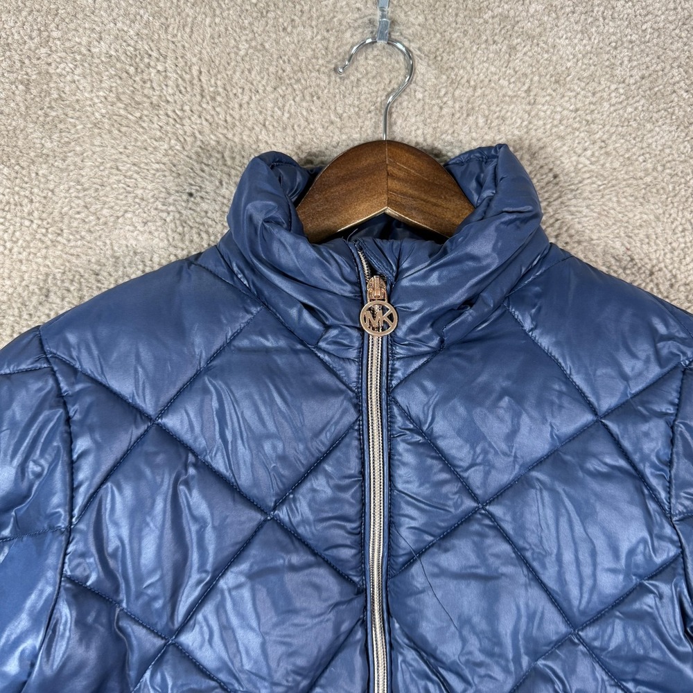 Michael Kors Jacket Girls 10/12‎ Blue Quilted Puffer Zip Front Logo Winter - Picture 2 of 11
